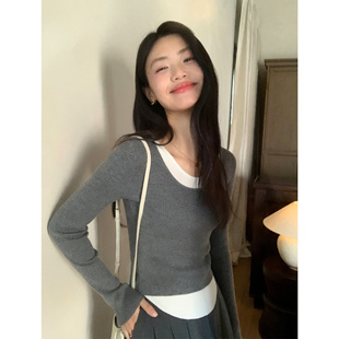 女显瘦内搭打底衫 pusumede 针织衫 假两件长袖 气质上衣 现货6折