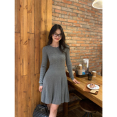 气质长袖 pusumede 法式 针织连衣裙女收腰显瘦a字圆领打底裙短裙子