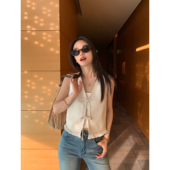 气质马夹上衣 绑带设计感小众无袖 pusumede法式 流苏花边马甲女夏季