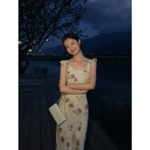 波点连衣裙女收腰碎花吊带长裙 小飞袖 pusumede 现货8折