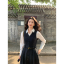 裙子 V领背心连衣裙女秋冬气质收腰毛呢中长款 pusumede 雅致书卷