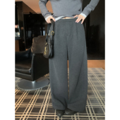 pusumede 女秋冬气质宽松直筒阔腿长裤 柔糯时髦 深灰色针织休闲裤