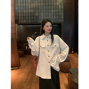 pusumede【现货5折】复古灯芯绒衬衫女休闲宽松衬衣气质上衣