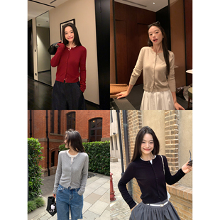 女外搭休闲长袖 黑色圆领针织开衫 气质上衣 慵懒随心搭 pusumede