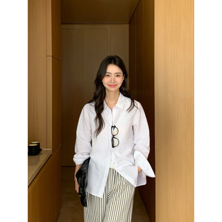 pusumede白色棉麻长袖衬衫女轻薄防晒衬衣宽松慵懒风气质苎麻上衣