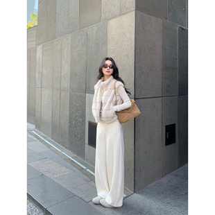 女宽松休闲直筒拖地长裤 极简风高腰弯刀阔腿裤 信步闲行 pusumede