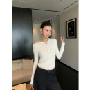 pusumede麻花系列|半开领亨利针织衫长袖t恤女复古修身圆领上衣