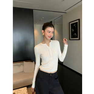 t恤女复古修身 长袖 圆领上衣 半开领亨利针织衫 pusumede麻花系列