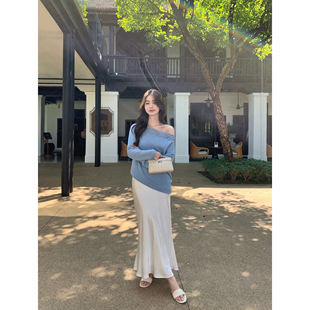 pusumede 1OO醋酸缎面鱼尾半身裙女气质垂坠感包臀长裙 柔波漾影