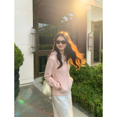 pusumede 挚爱私服 灰色简约连帽外套女修身保暖摇粒绒拉链上衣