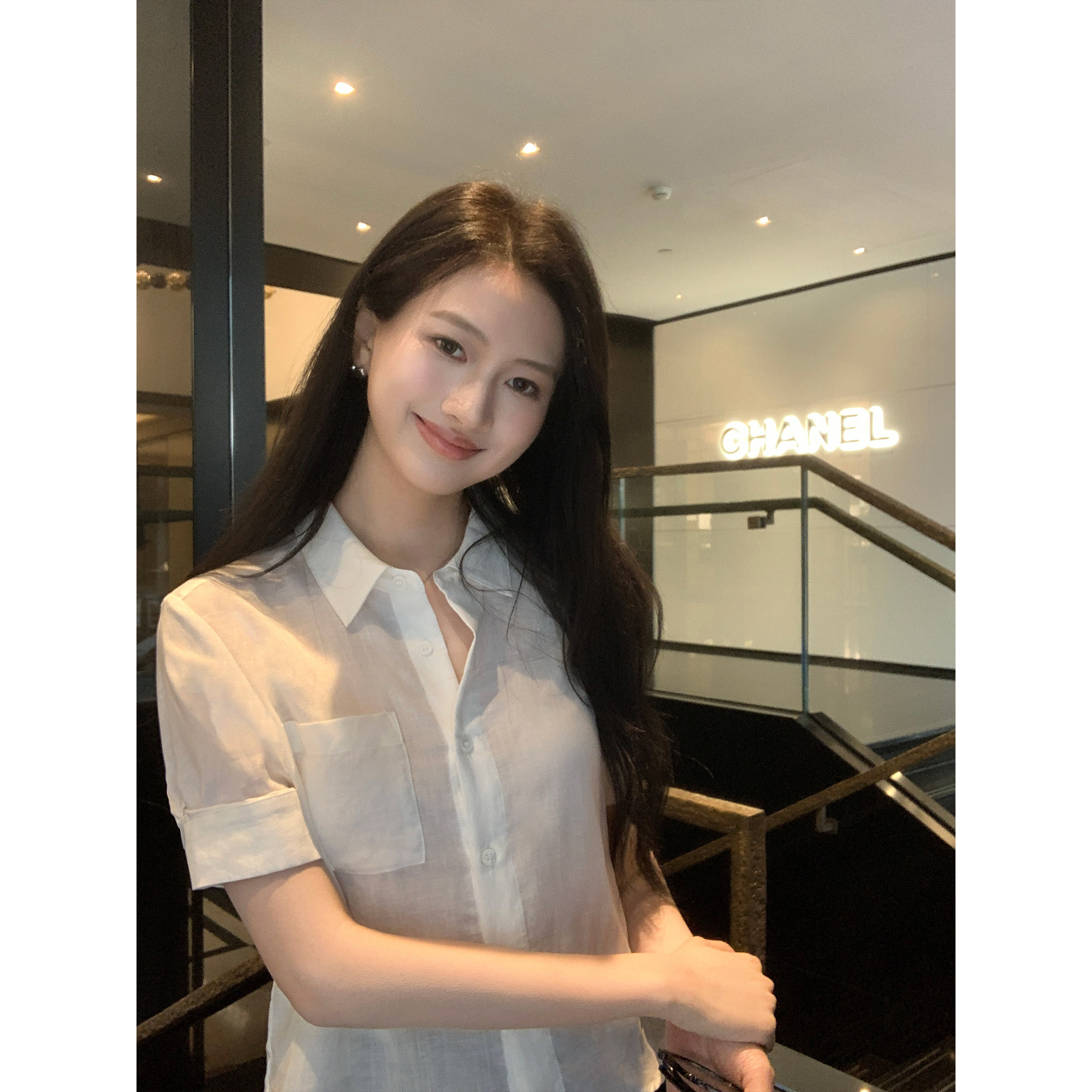 pusumede 极简高智 莱赛尔亚麻翻领短款衬衫女宽松衬衣气质上衣