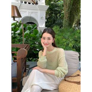 女宽松罩衫 圆领镂空针织衫 上衣吊带背心两件套 松弛随性 pusumede