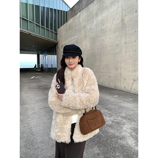 上衣 仿皮草立领毛毛外套女软糯保暖宽松短款 pusumede 富家千金