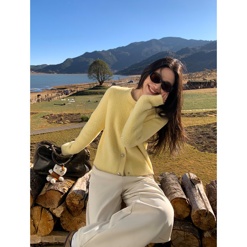 仿貂毛软糯毛衣女针织开衫慵懒风