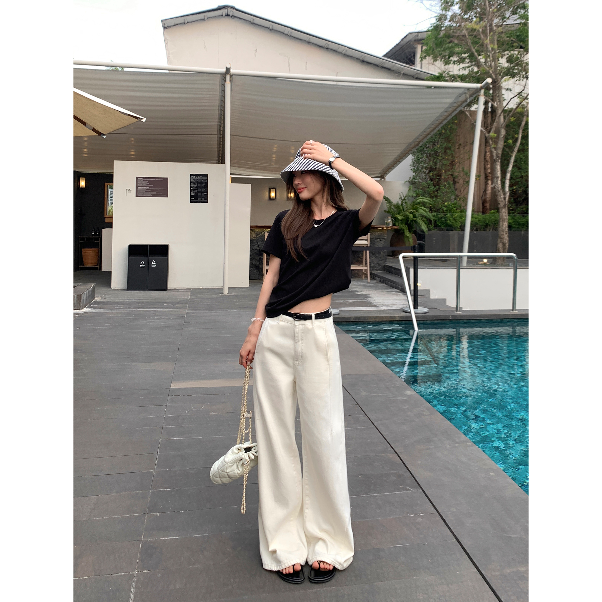 白色阔腿牛仔裤女直筒休闲裤长裤