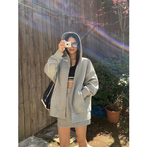 连帽宽松卫衣外套女半裙休闲套装