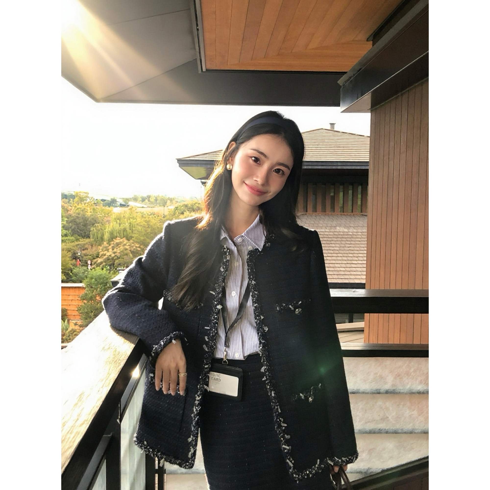 pusumede Jennie感 格纹银丝粗花呢小香风外套女直筒半身裙套装