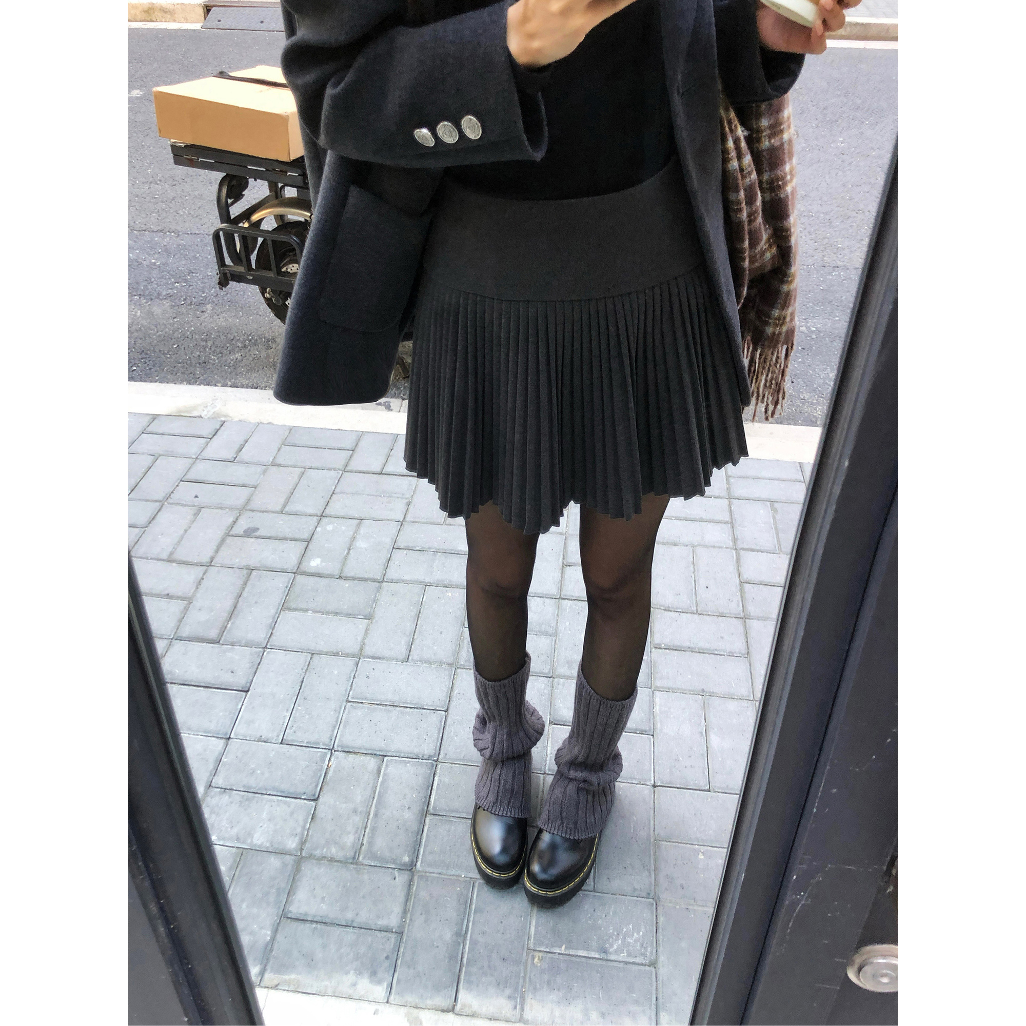 pusumede 搭配帮手~高级a字毛呢百褶裙女气质显瘦防走光半身短裙