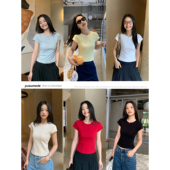 基础圆领短袖 t恤女短款 修身 pusumede神仙小t 弹力小飞袖 正肩上衣