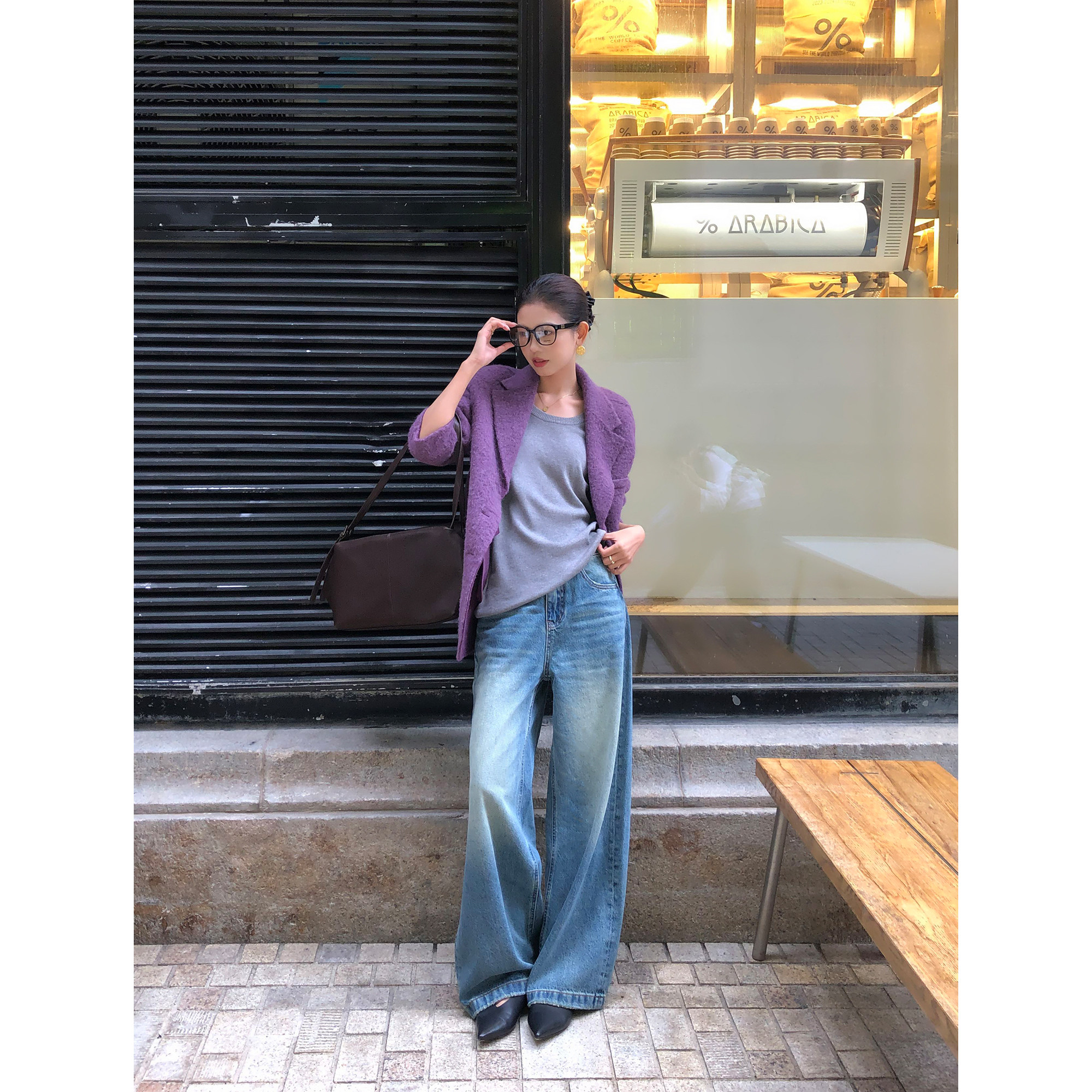 比例优越做旧感宽松阔腿牛仔裤