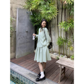 现货5折 学院风长袖 衬衫 pusumede 女宽松a字半身裙中长款 伞裙