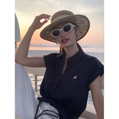 pusumede轻氧呼吸感|100%亚麻无袖衬衫女宽松气质通勤小飞袖上衣