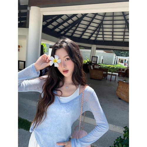 pusumede镂空罩衫吊带背心两件套