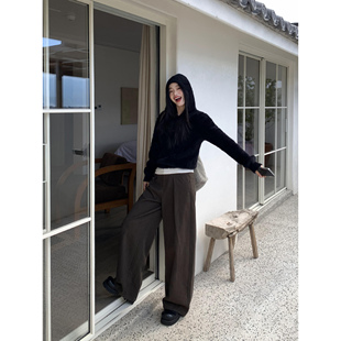 女新款 复古高腰阔腿休闲裤 长裤 百搭工装 pusumede 裤 现货7折