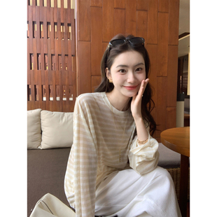 女宽松慵懒轻薄微透罩衫 条纹针织衫 防晒上衣 尼斯周末 pusumede