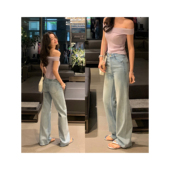 百搭垂感长裤 女高腰显瘦宽松直筒休闲裤 阔腿牛仔裤 pusumede窄版