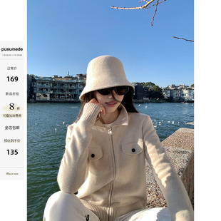 pusumede 优雅老钱风 黑色polo领拉链针织开衫女秋冬保暖内搭毛衣