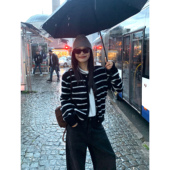 女气质针织外套上衣 软糯仿貂绒条纹毛衣开衫 pusumede 清冷氛围感