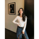 pusumede 松弛感天菜 白色圆领针织打底衫女基础内搭长袖t恤上衣