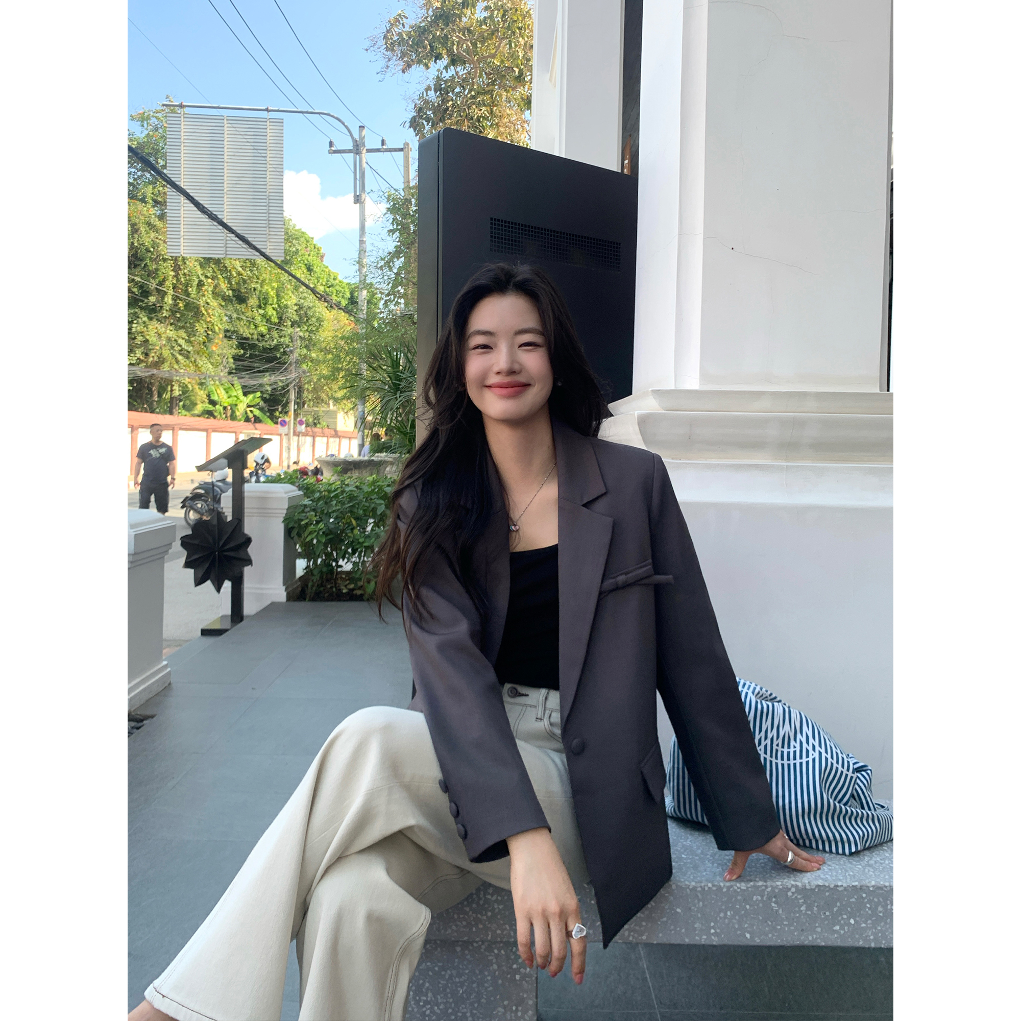 蝴蝶结西装外套女高级感