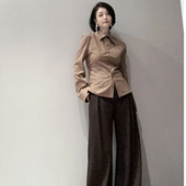 咖悦格致 意大利进口高级咖色格纹毛料衬衣MT9490