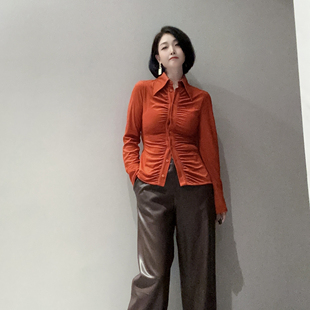 小众设计时尚 衬衣MT9023 高级感醋酸弹力丝绒修身