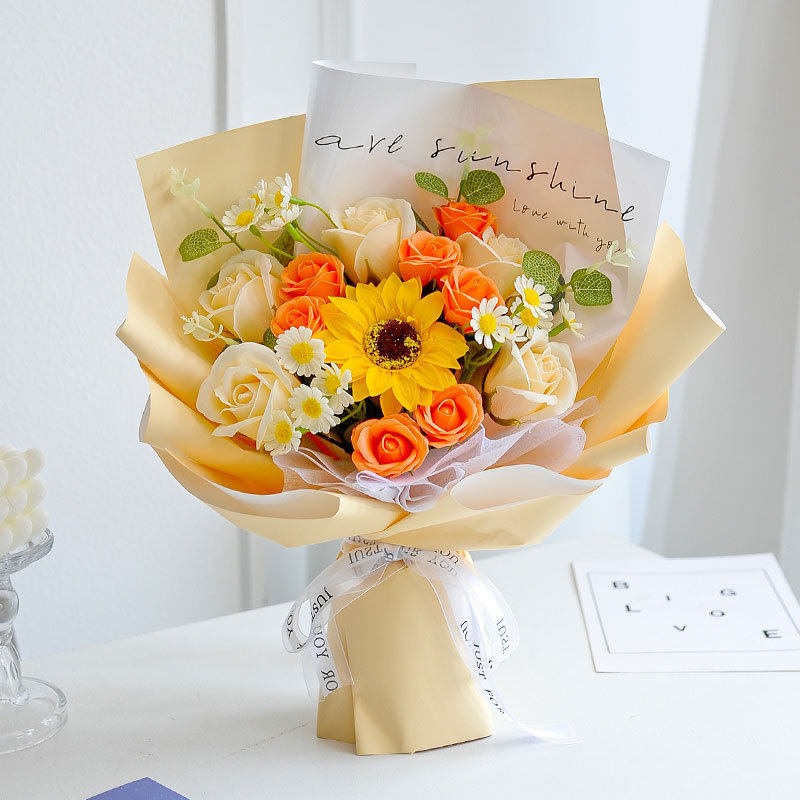 向日葵永生香皂玫瑰花束送女生的礼物结婚纪念日情人节礼品
