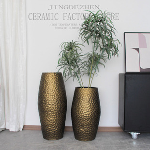 新中式 饰品高级感锤纹肌理陶瓷花器样板间 复古花瓶摆件客厅插花装