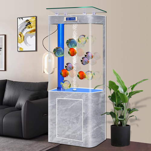 2025新款隐藏式增氧玻璃金鱼缸客厅底滤立式中小型家用落地水族箱