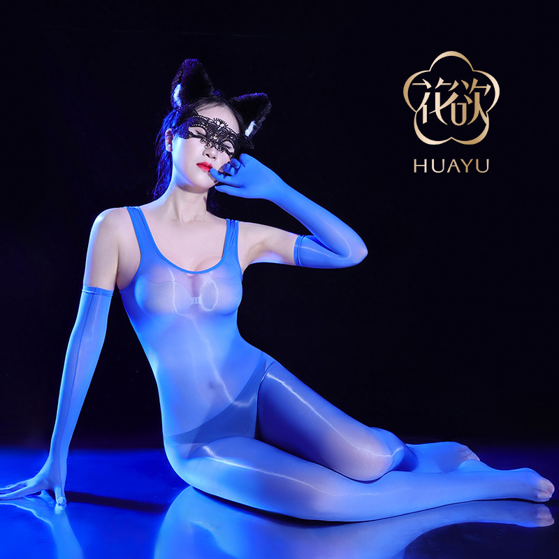 男生油光无缝背心连体衣油亮丝滑透视丝袜全身衣JJ套分离式瑜伽服