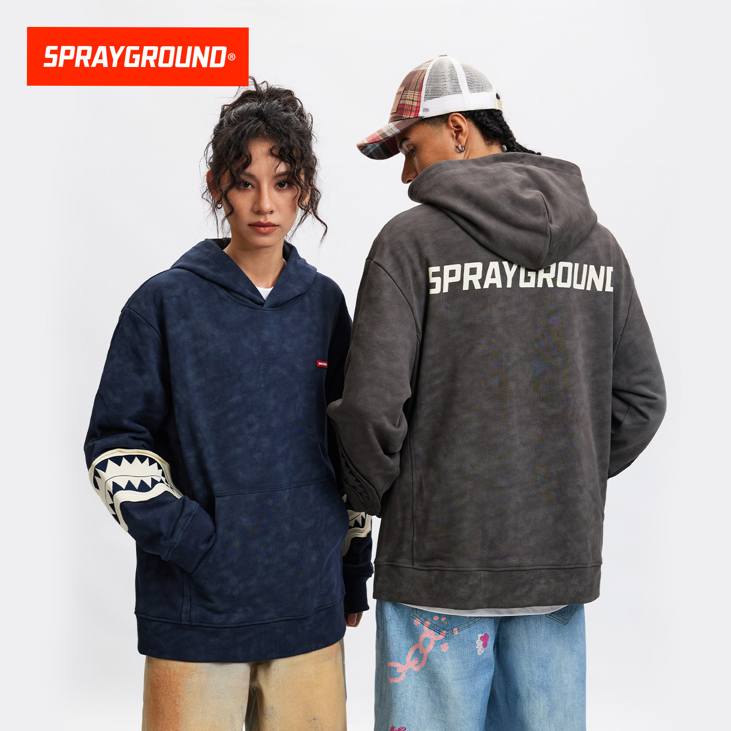 SprayGround鲨鱼嘴25秋季双袖贴布连帽卫衣男美式复古宽松帽衫潮,男装,卫衣,淘宝优惠券,粉丝福利购,淘宝优惠卷