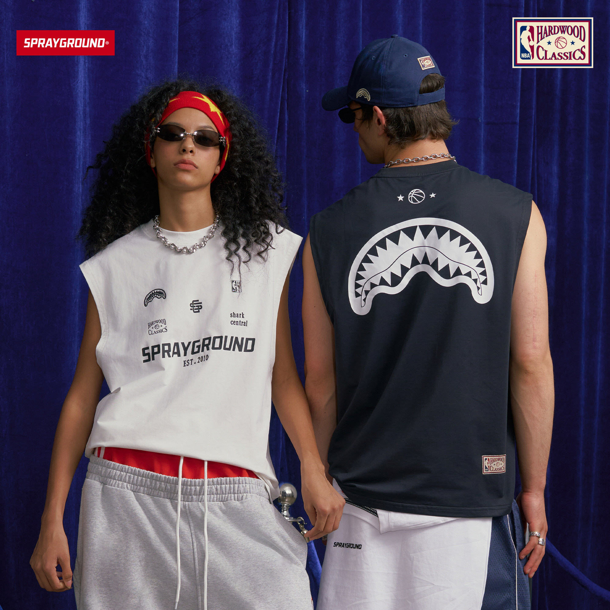 SprayGround丨NBA HWC联名系列鲨鱼嘴印花背心男潮流宽松百搭坎肩