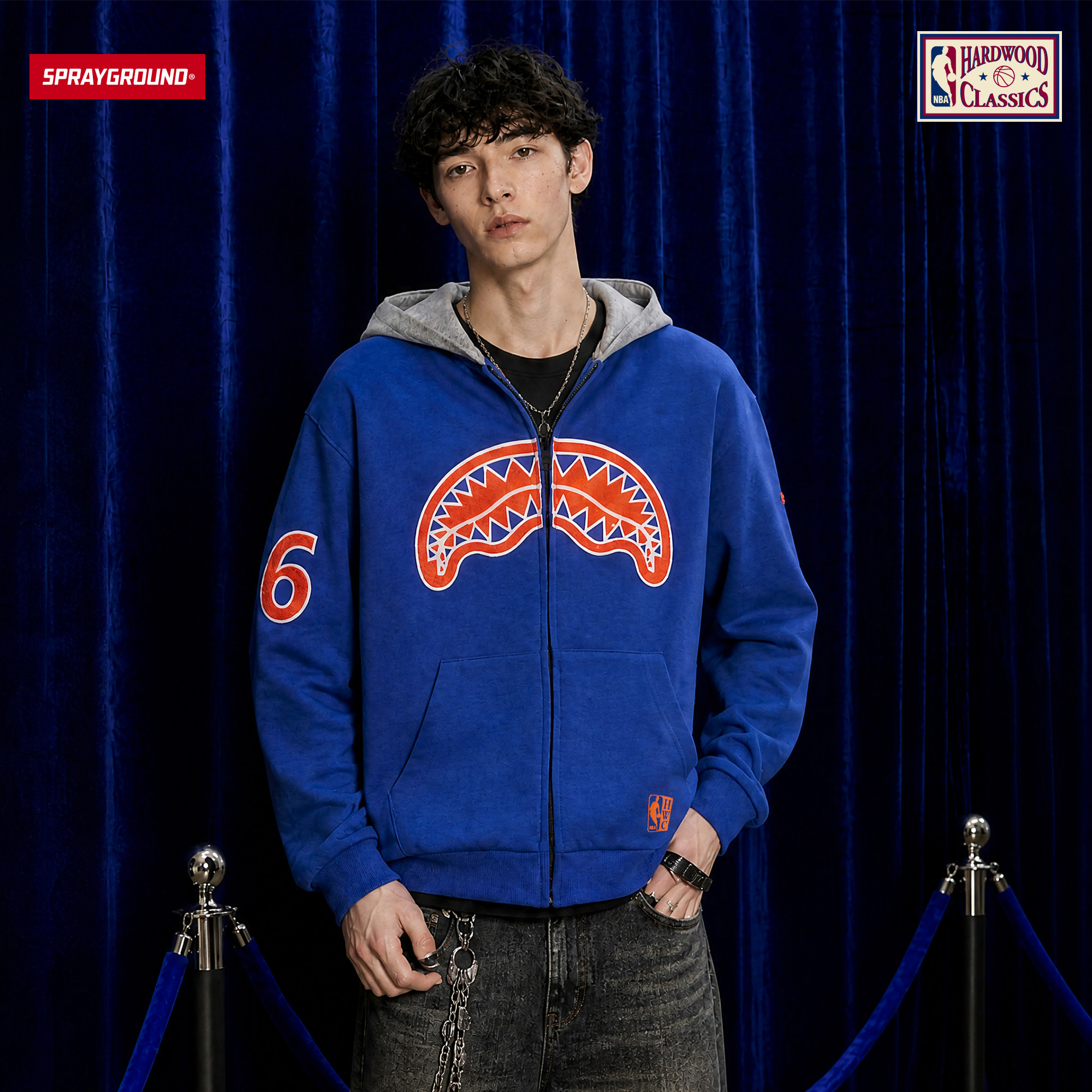 SprayGround丨NBA HWC联名纽约尼克斯毛巾绣连帽拉链开衫卫衣外套
