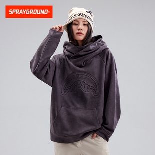SprayGround鲨鱼嘴25秋款 空气层压印连帽卫衣男女宽松麂皮绒上衣