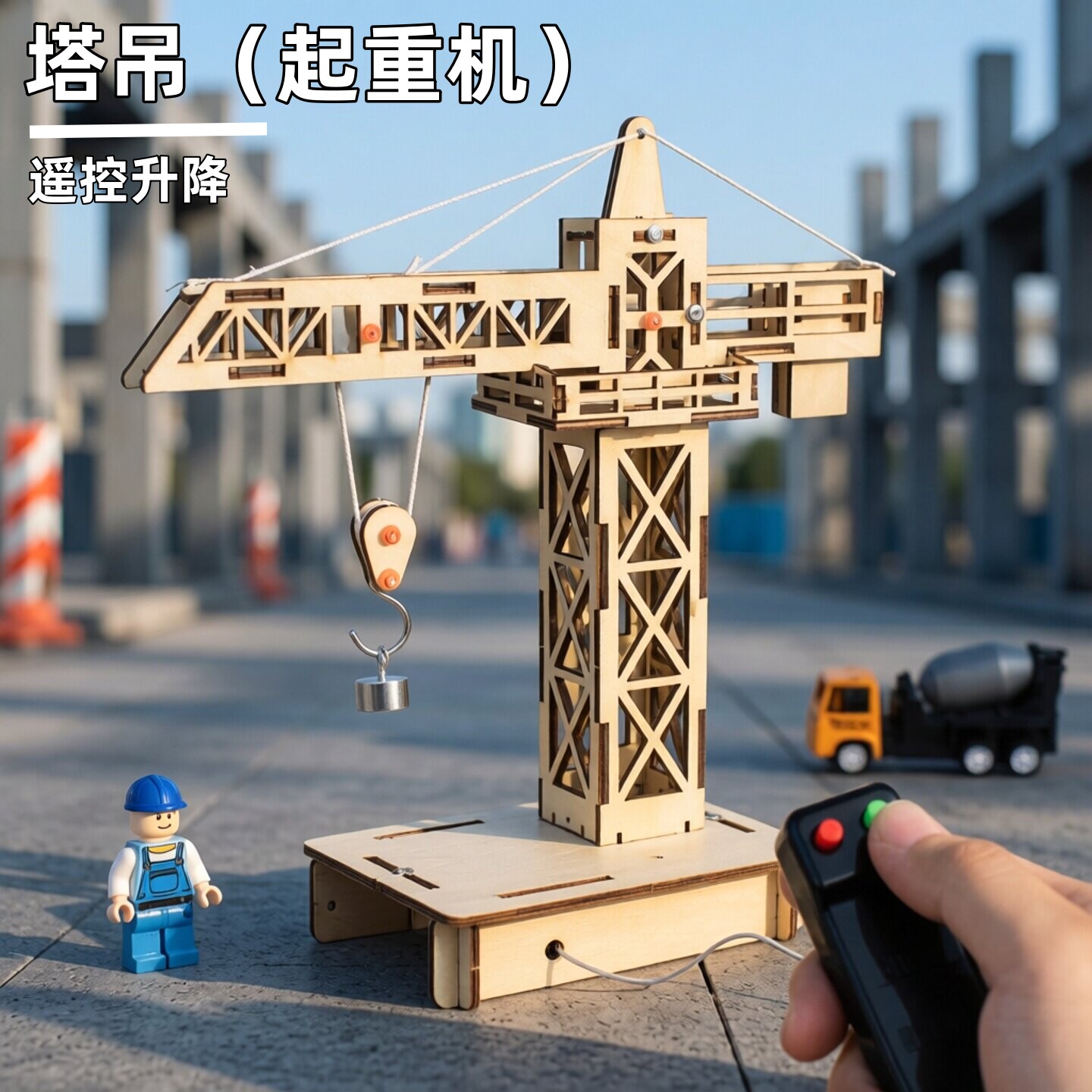 卓茁熊遥控塔吊升降起重机科技小制作小学生拼装模型科学实验材料