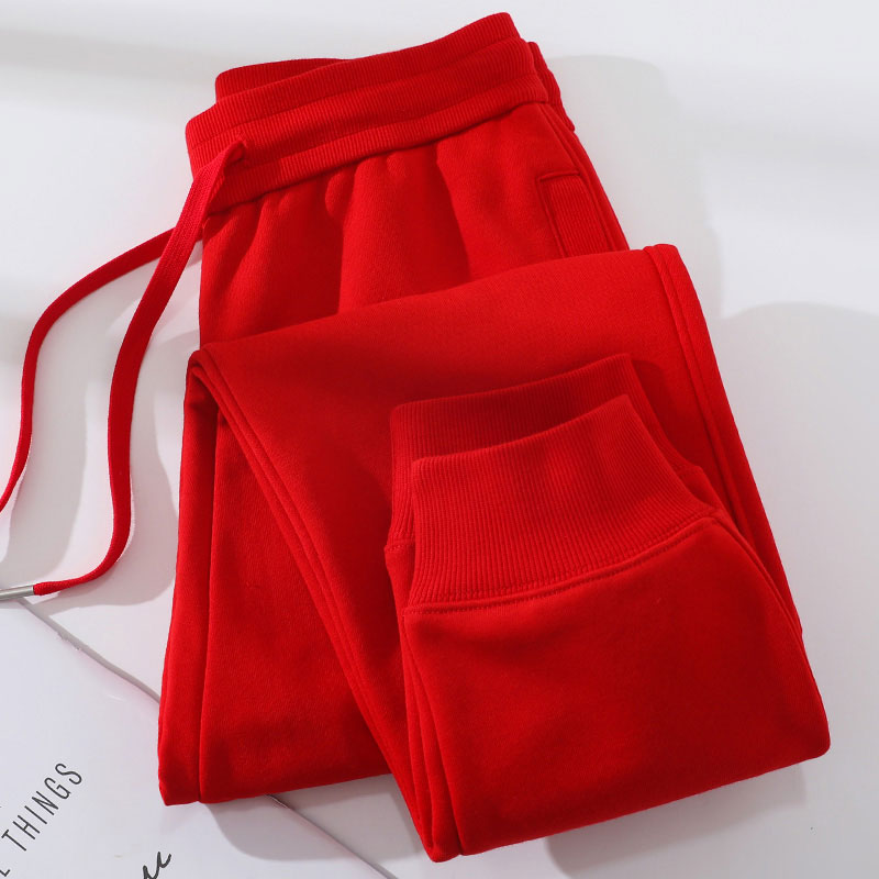 红色早秋新款裤子秋冬加绒休闲裤