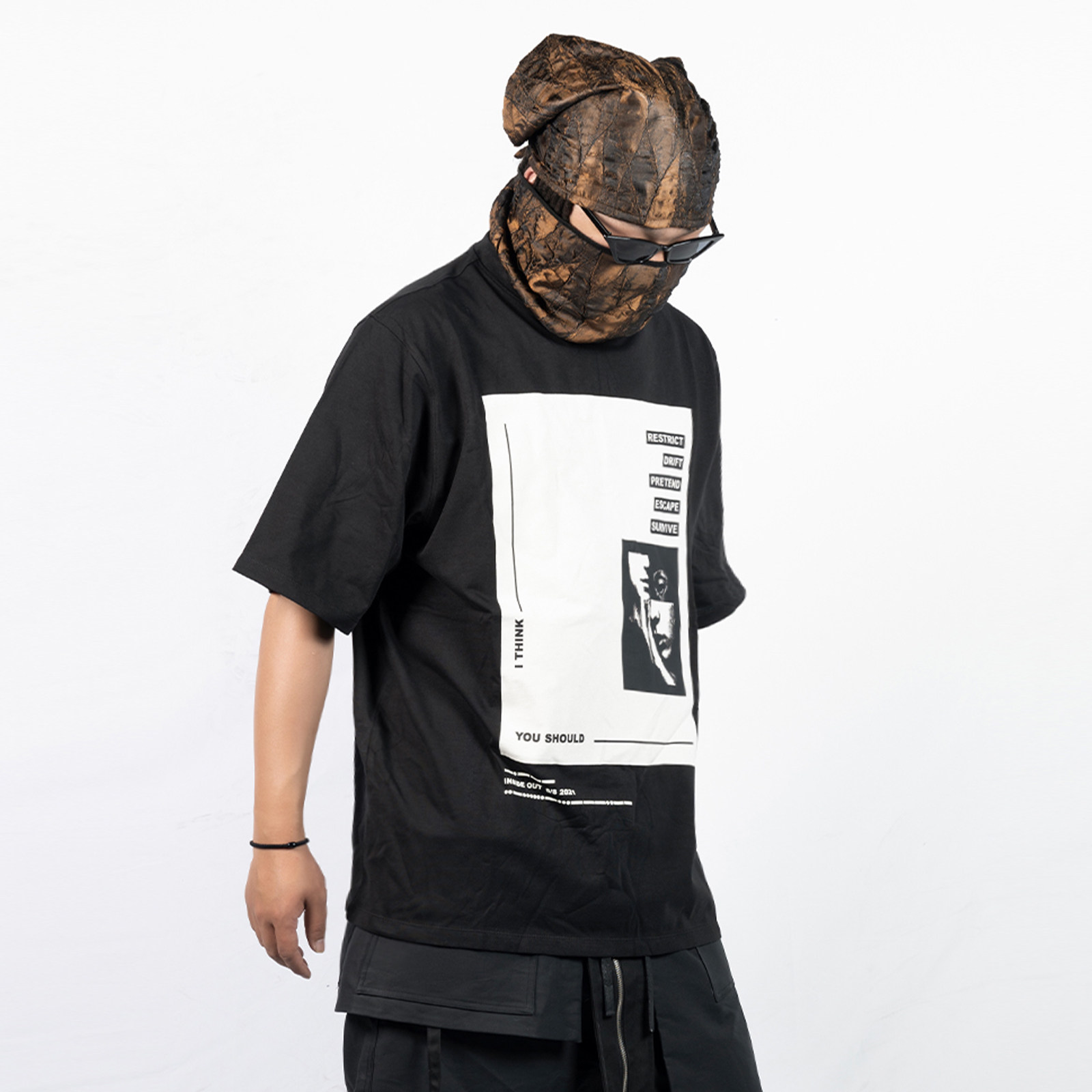 INSIDE OUT 暗黑先锋原创独立设计师小众潮流嘻哈机能短袖T恤男