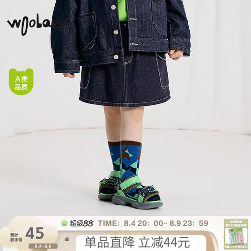 woobaby女童牛仔短裙春秋装女宝宝女孩A字裙半身裙洋气儿童裙子