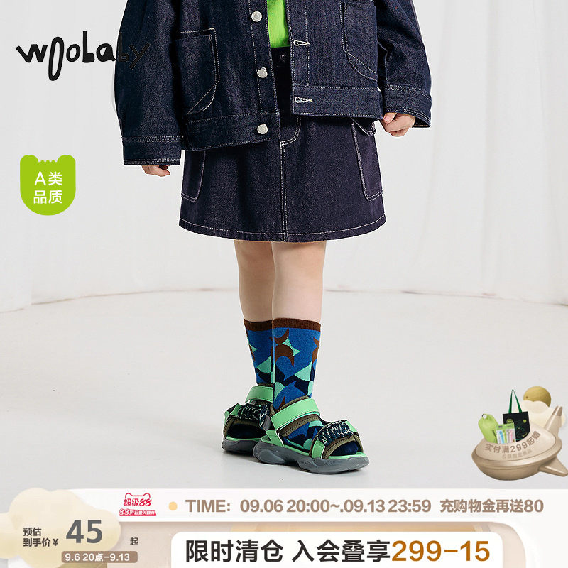 woobaby女童牛仔短裙春秋装女宝宝女孩A字裙半身裙洋气儿童裙子图片