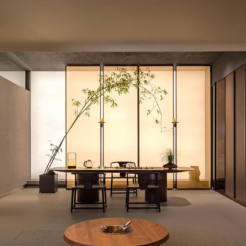 新中式别墅茶室隔断屏风客厅红酒品鉴区展柜茶桌多功能房遮挡装饰